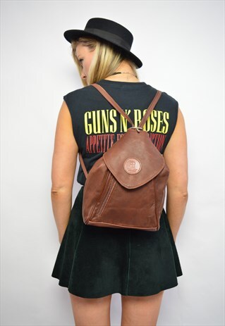 VINTAGE 90S BROWN LEATHER RUCKSACK BACKPACK SHOULDER BAG