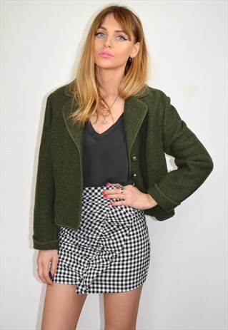 VINTAGE DARK GREEN WOOL KNITTED CROP JACKET