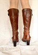 VINTAGE TALL BROWN LEATHER BOOTS, 90S LEATHER SHOES, UK 4.5