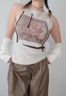 Vintage Y2K White Save The Queen Mesh Tank Top