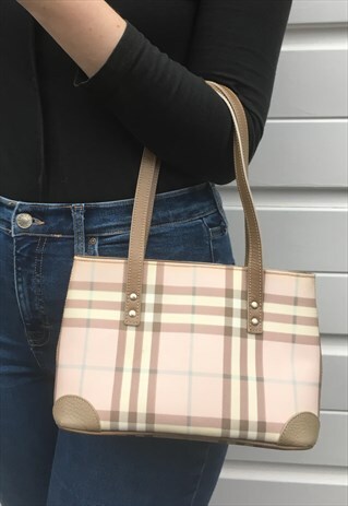 WOMENS BURBERRY HANDBAG PINK CHECKED NOVA CHECK BAG