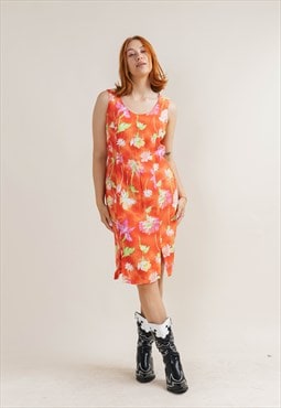 Vintage 90s Grunge Sleeveless Floral Printed Midi Dress M