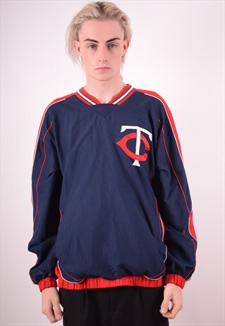 MENS VINTAGE MINESOTA TWINS PULLOVER JACKET LARGE NAVY 90S