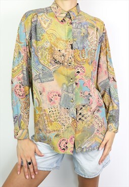 Vintage 90's Shirt Abstract Pattern in Multicolor