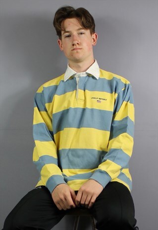 VINTAGE POLO SPORT RUGBY POLO SHIRT IN YELLOW AND BLUE STRIP