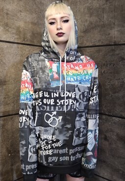 Pride hoodie LGBT graffiti pullover rainbow gay top in black