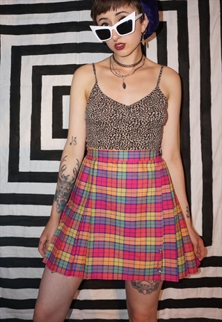 VINTAGE 90'S / Y2K PINK PLEATED TARTAN SKIRT