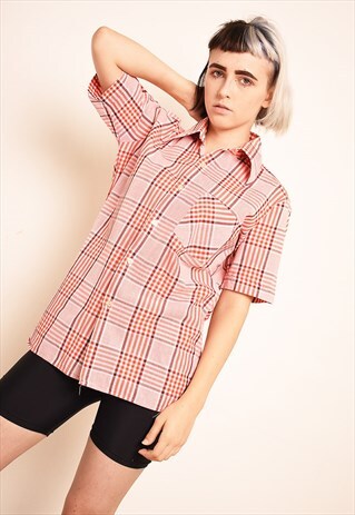 90'S RETRO FESTIVAL TARTAN CHECKED PRINT OVERSIZED BLOUSE