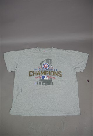 VINTAGE MAJESTIC MLB CHICAGO CUBS GRAPHIC T-SHIRT IN GREY