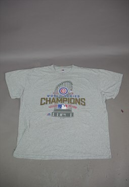 Vintage Majestic MLB Chicago Cubs Graphic T-Shirt in Grey