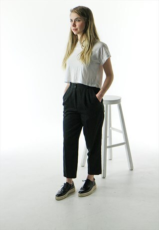 PLEATED BLACK PANTS / HIGH WAISTED BOOTCUT PANTS