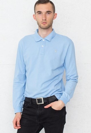 90S VINTAGE BLUE POLO RALPH LAUREN LONG SLEEVE POLO SHIRT