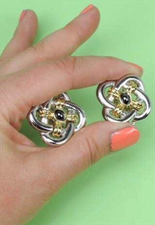 1990S CLIP ON EARRINGS, GOLDTONE & SILVERTONE LATTICE DESIGN