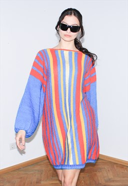 Vintage 90s striped oversized jumper in multi color