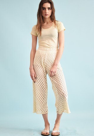 70'S BOHO FESTIVAL NEUTRAL MESH SHORT CUT CULOTTES TROUSERS