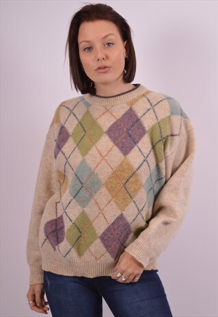 KAPPA WOMENS VINTAGE JUMPER SWEATER XL BEIGE 90S