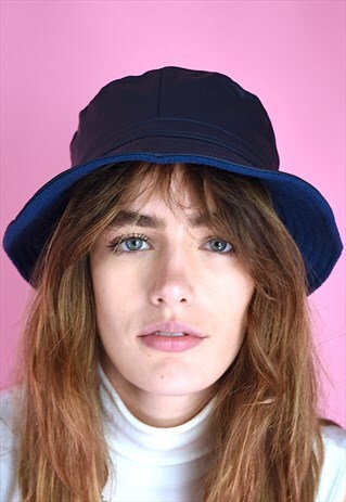 VINTAGE INSPIRED 90S BUCKET HAT DARK BLUE FLEECE REVERSIBLE