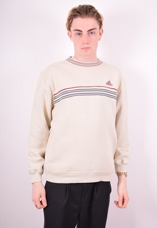 ADIDAS MENS VINTAGE SWEATSHIRT JUMPER MEDIUM BEIGE 90'S