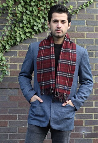 VINTAGE CASHMERE CHECKED SCARF MAROON-AS100
