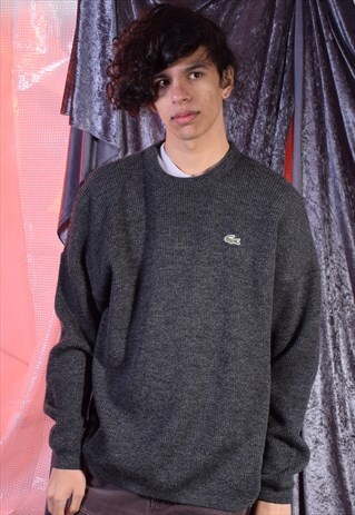 VINTAGE LACOSTE GREY KNITTED JUMPER