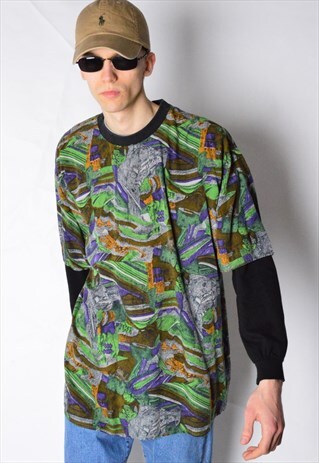 VINTAGE 80S COLOURFUL ABSTRACT FESTIVAL LIGHTWEIGHT T-SHIRT