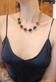 VINTAGE 80S COLORFUL CHUNKY GLASS BEAD NECKLACE IN GOLD