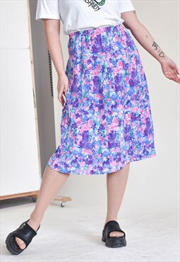 Vintage 90s High Waist Midi Pleated Skirt in Ditsy Floral