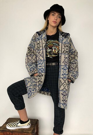 VINTAGE GAS 90S AZTEC NAVAJO PATTERNED COAT JACKET WOOL MIX