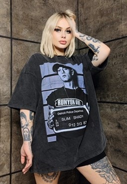 Eminem tshirt premium vintage wash grunge rapper tee in grey