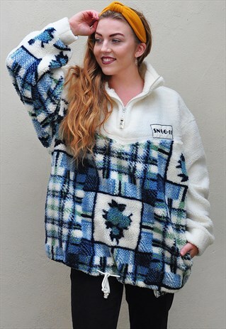VINTAGE OVERSIZE ZIP FLEECE 1/4 ZIP SWEATER TOP