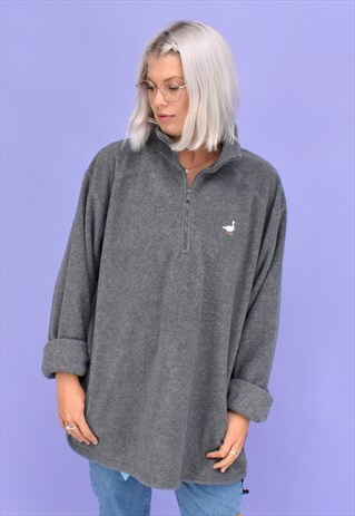 G&G UNISEX STONE GREY 1/4 ZIP GOOSE FLEECE