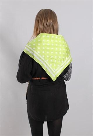 VINTAGE 80S SILK LIME GREEN POLKA DOT SCARF