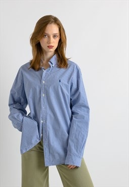 Ralph Lauren Blue Cotton Logo Long Sleeve Shirt Large 7306