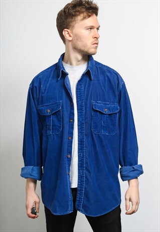 VINTAGE CORDUROY CORD SHIRT BLUE