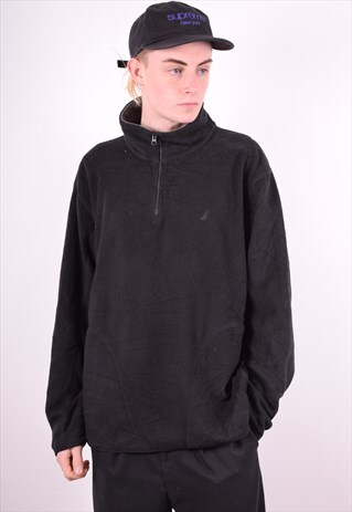 NAUTICA MENS VINTAGE FLEECE JUMPER LARGE BLACK 90'S