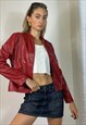 Vintage Y2k Red Faux Leather Biker Jacket Grunge