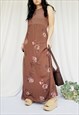 Retro 90s long brown floral minimalist summer maxi dress