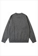 CAT PATCH SWEATER PARTY JUMPER KNITWEAR RAVE TOP IN GREY
