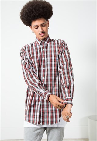 VINTAGE 80S CLASSIC POLO RALPH LAUREN CHECK SHIRT / S5011