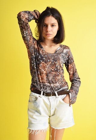 90'S BOHO FESTIVAL TRANSPARENT MESH KITSCH TOP BLOUSE
