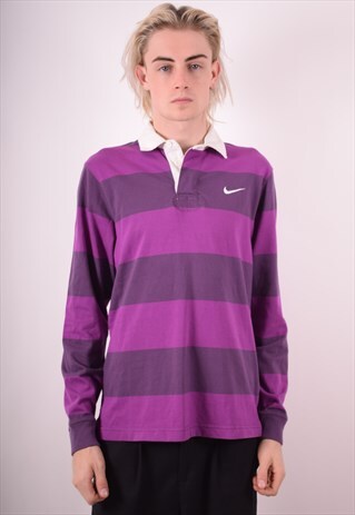 NIKE MENS VINTAGE POLO SHIRT MEDIUM PURPLE STRIPES 90S