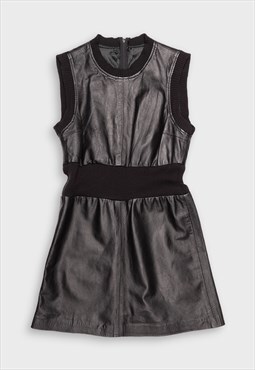 Sleeveless crew neck leather dress