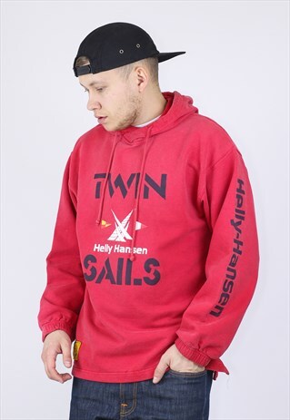 VINTAGE MENS HELLY HANSEN TWIL SAILS BIG LOGO HOODIE SWEATS