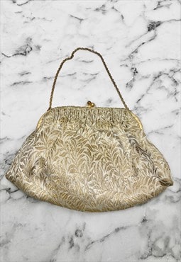 50's Delicate Cream Gold Ladies Fabric Lurex Evening Bag