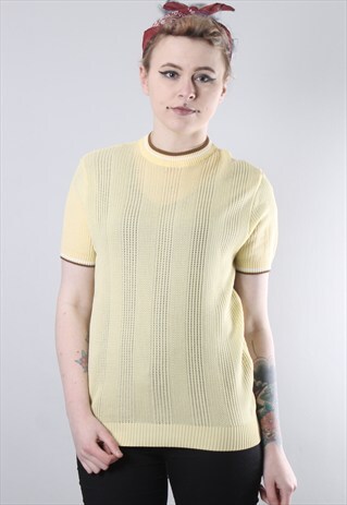 VINTAGE RIB KNIT CREW NECK 70'S T-SHIRT SMALL