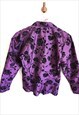 VINTAGE SUMMER PURPLE BLAZER BLOUSE BLACK ROSES 