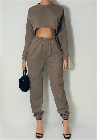 REJUST ESSENTIALS- MOCHA RIBBED CARGO JOGGER PANT