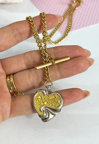 1990'S HEART T-BAR NECKLACE WITH ENGRAVED LOVE MESSAGE