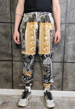 Paisley joggers detachable handmade shorts bandanna pants