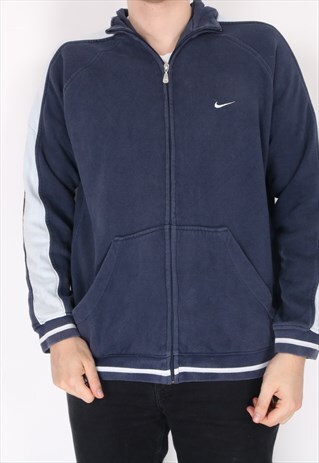 NIKE - NAVY EMBROIDERED ZIP UP JUMPER - LARGE